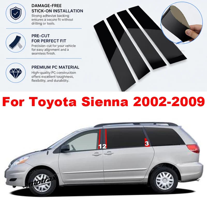 Car PC Material Middle Pillar Post Cover Door Trim Window Molding Sticker Plate Accessories for Toyota Sienna 2002-2009
