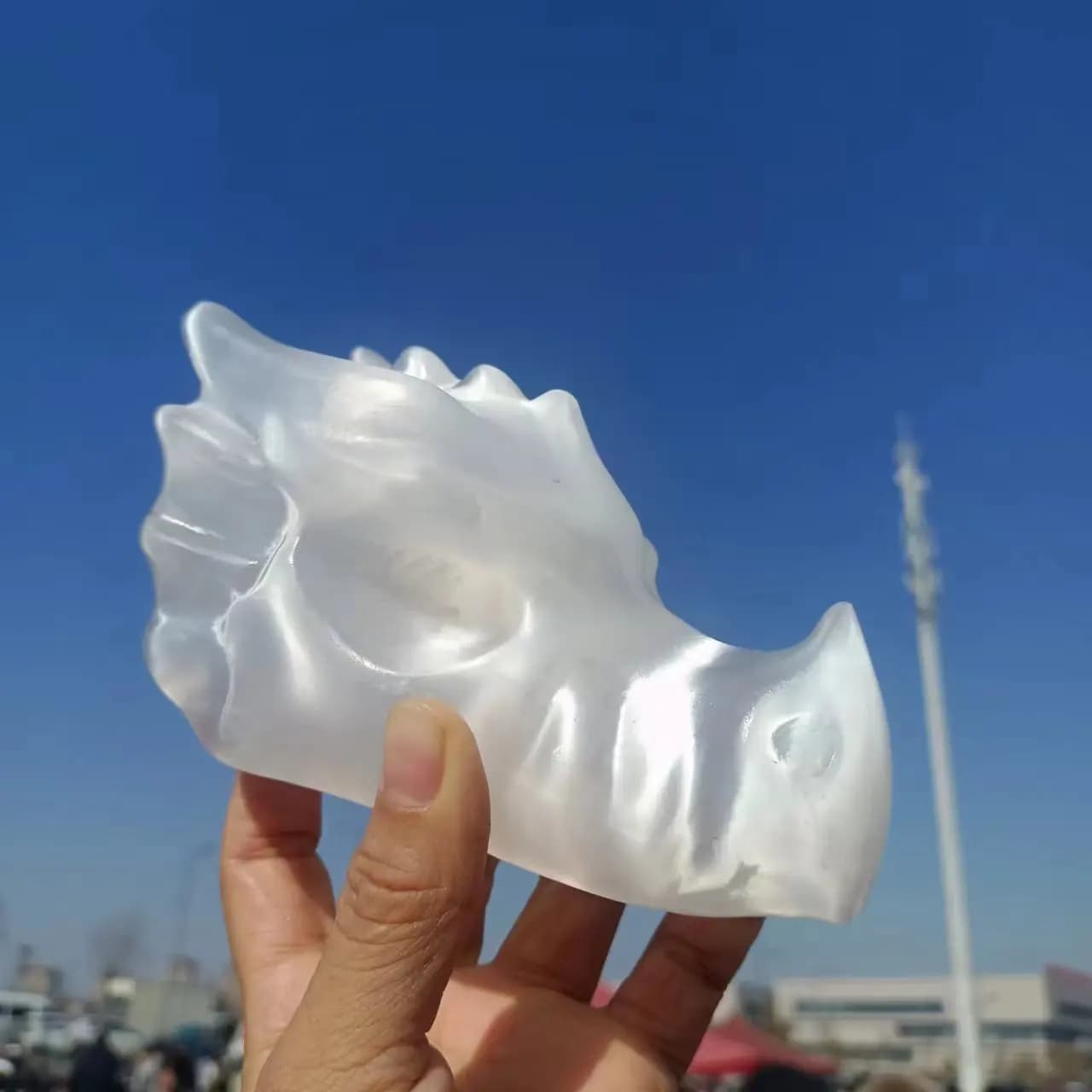 Magical Natural Transparent Gypsum Dragon Head, Quartz Crystal Carved Dragon Skull, Mineral Reiki Healing Stone Degaussing Decor