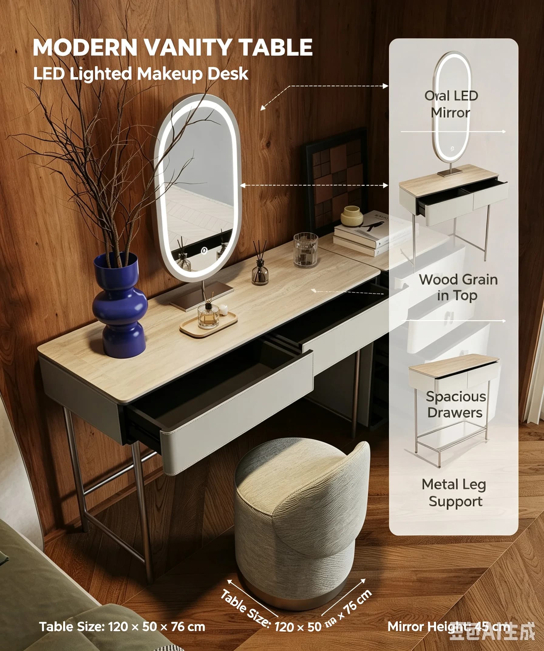SCY dresser storage cabinet integrated master bedroom small apartment travertine rock slab premium makeup table
