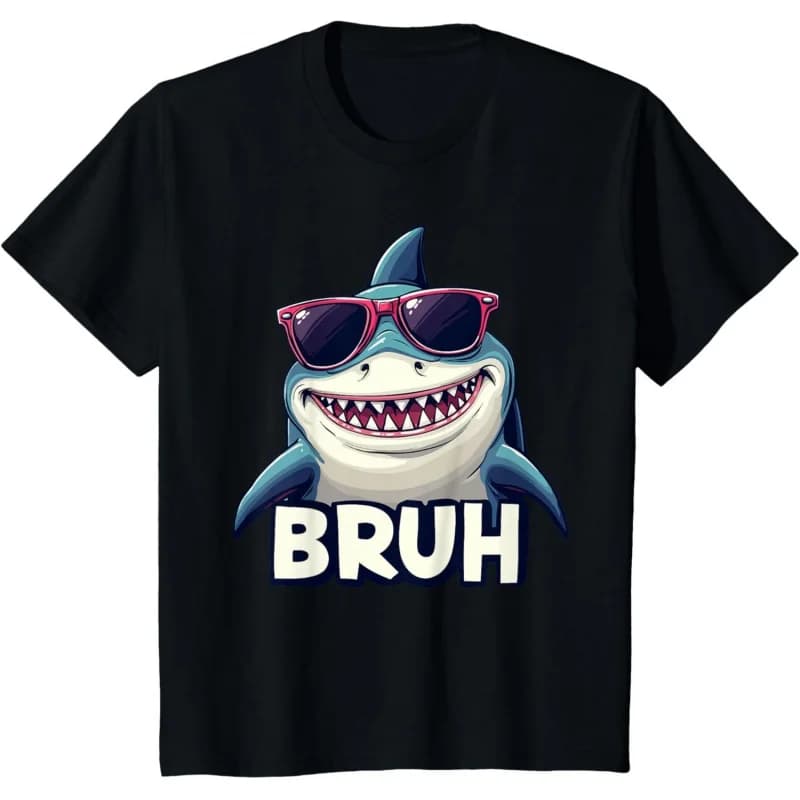 Funny Shark Meme Bruh printed Gift t shirt Vintage Graphic Tee 100% cotton Short-sleeved clothes All size Tops S-6XL
