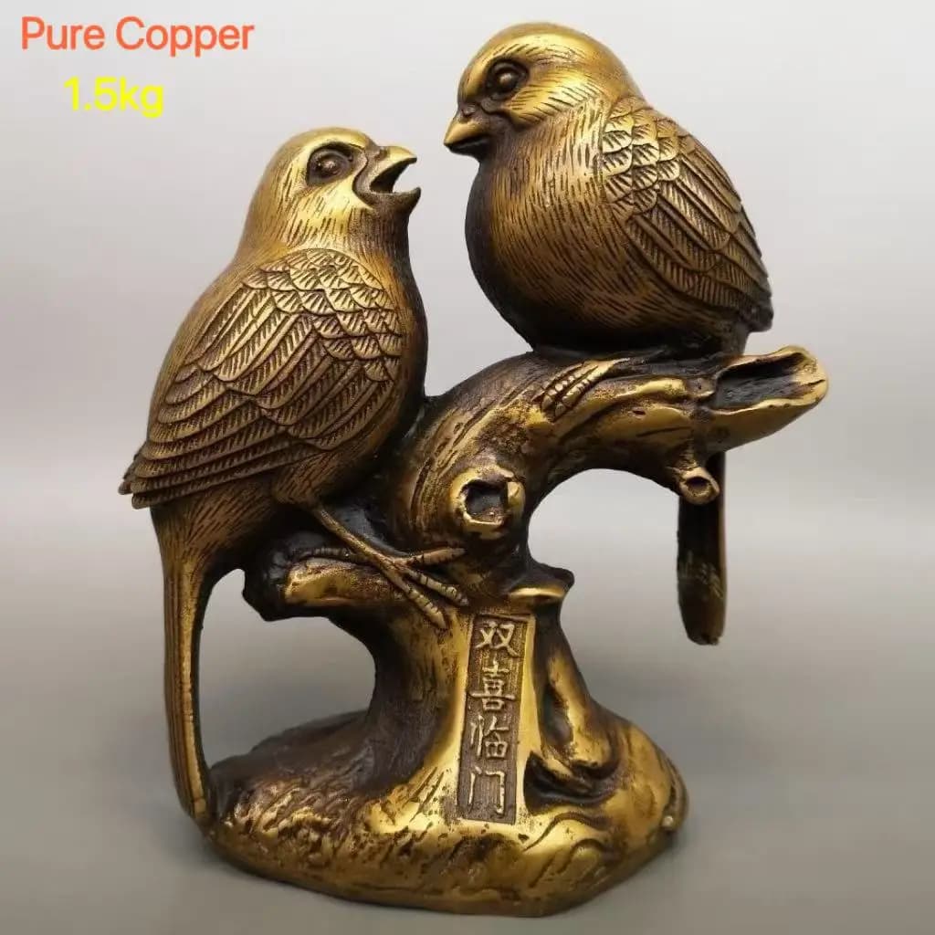 1.5KG Pure Copper Lucky Bird Ornaments for Wedding Home Decorations Good Feng Shui Decors Couples Deep Love Statue Antique Gift