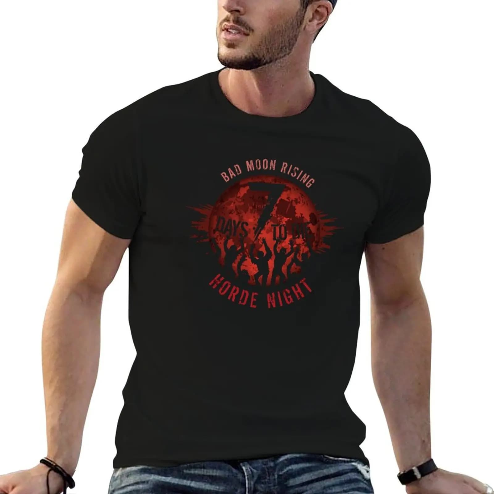BAD MOON RISING 7 DAYS TO DIE T-Shirt valentines clothes funny costumes mens graphic t-shirts big and tall