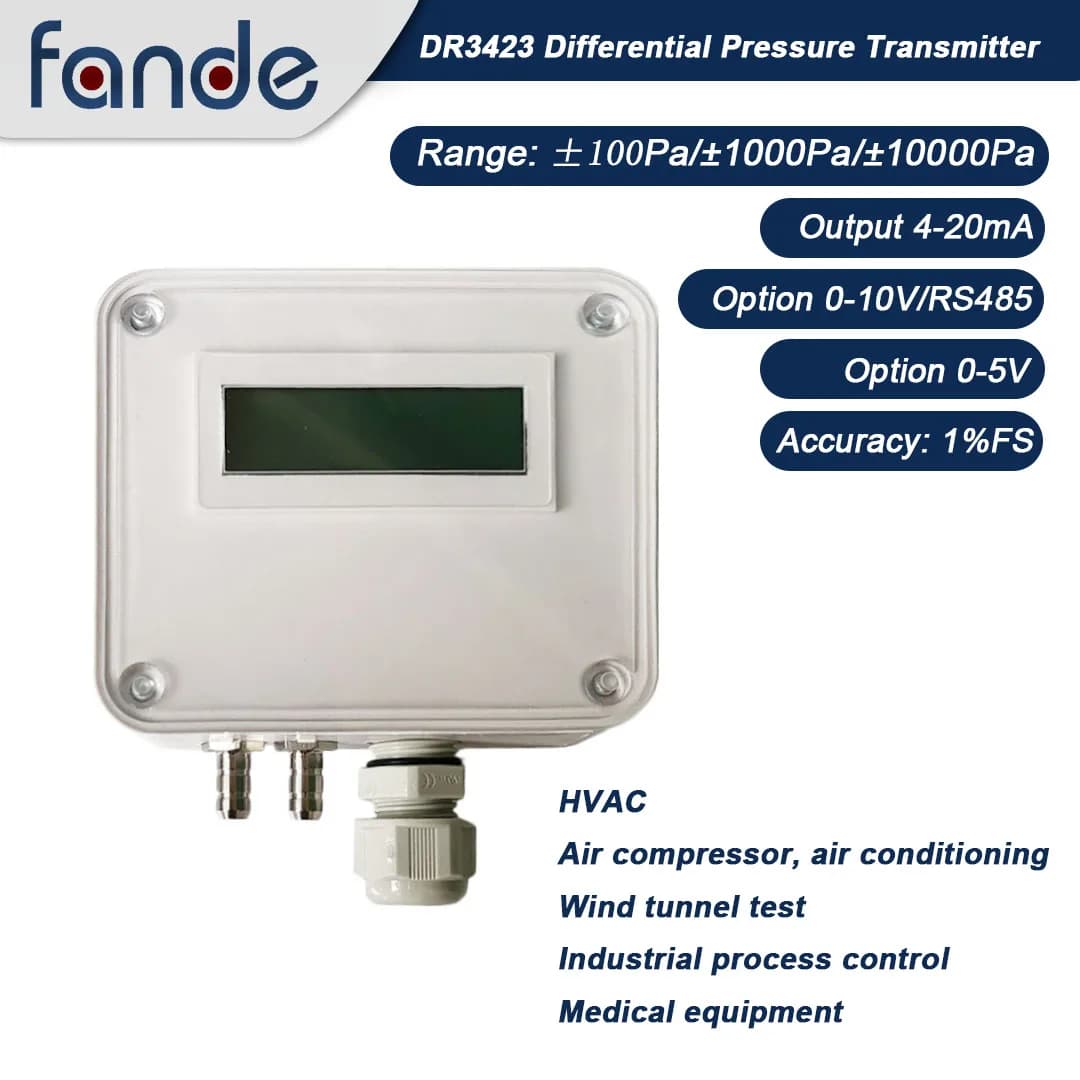 HVAC Digital Differential Pressure Sensor ±100Pa LCD Display Output 4-20mA/0-10V Piping Pressure Monitor