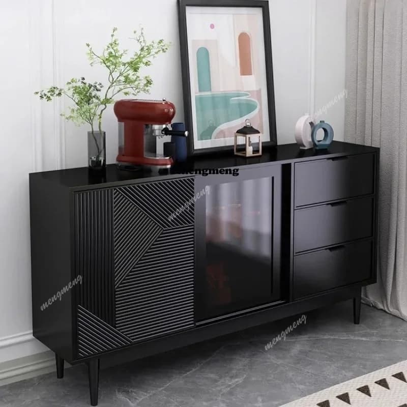 Black luxury living room cabinet modern elegant minimalist design drawers cabinet glass creative muebles de salón furniture
