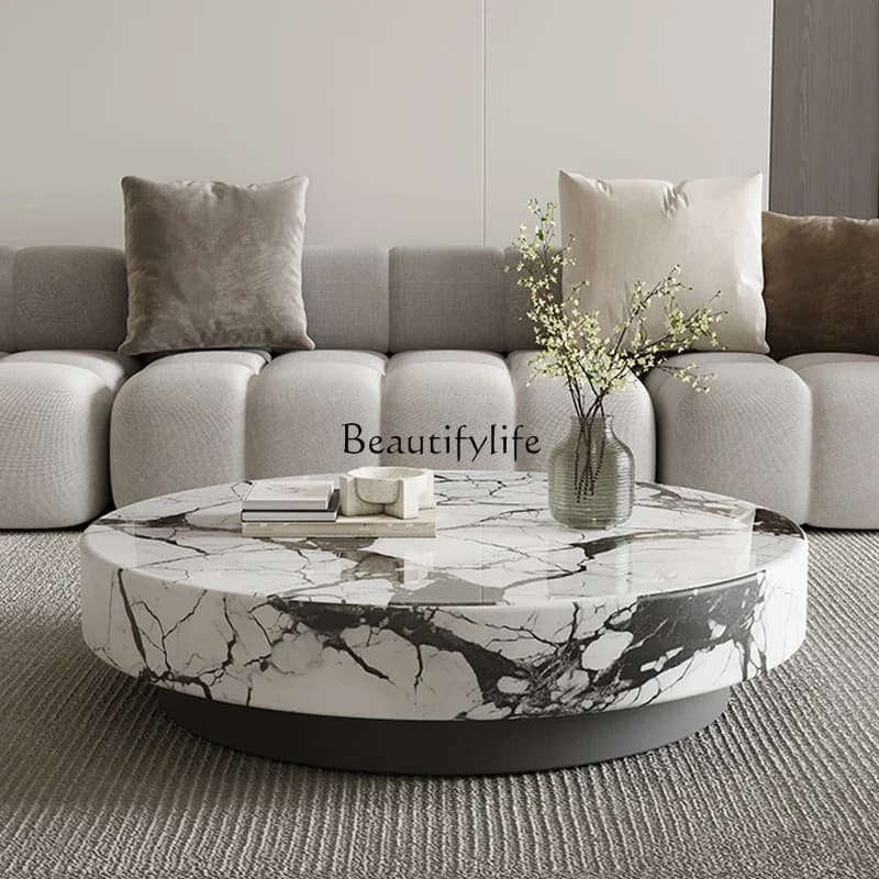 04*Cream style living room home new marble coffee table round combination simple