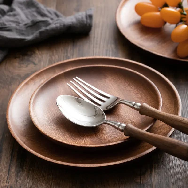 Solid wood round plate plate Ebony disc Wooden snack Dried fruit nut melon seed plate Bed and breakfast tableware