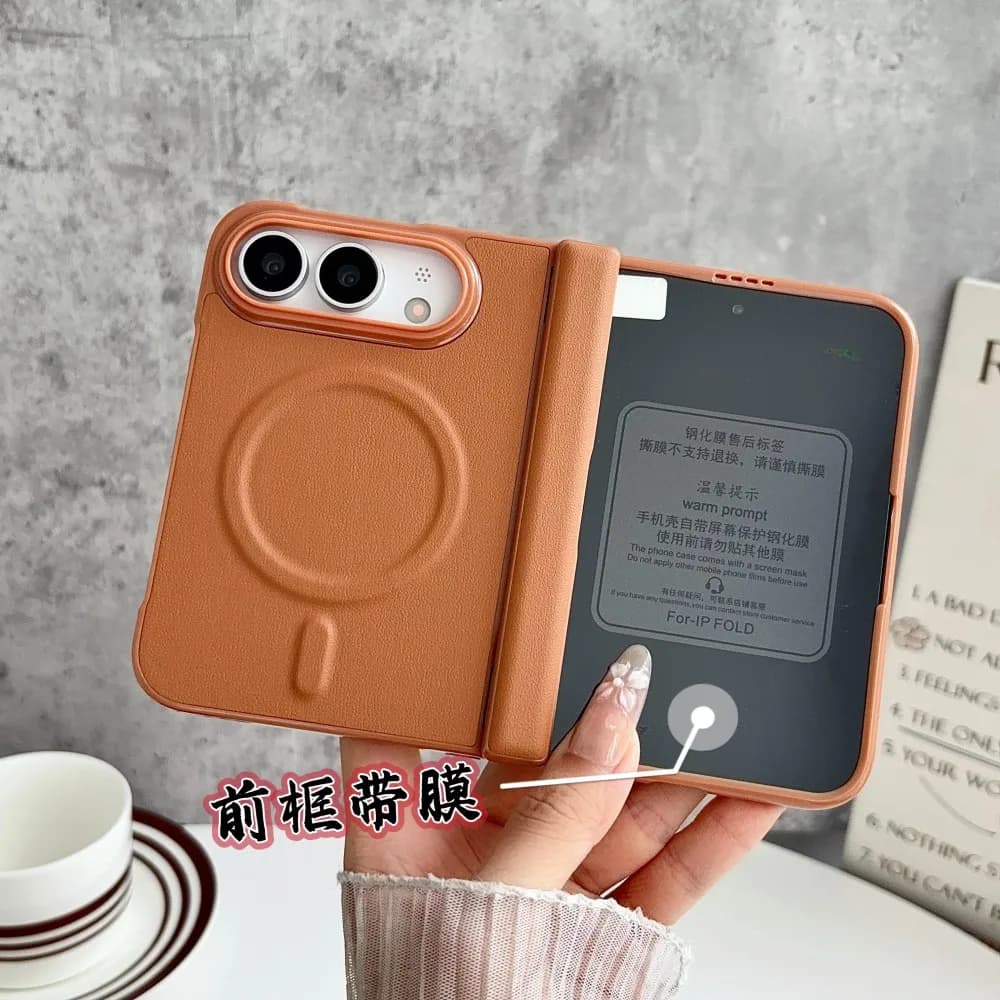 For Iphone Duo Solid Color Magsafe Magnetic Phone Case Front Protective Film Hinge Shockproof Pc Shell Back Cover