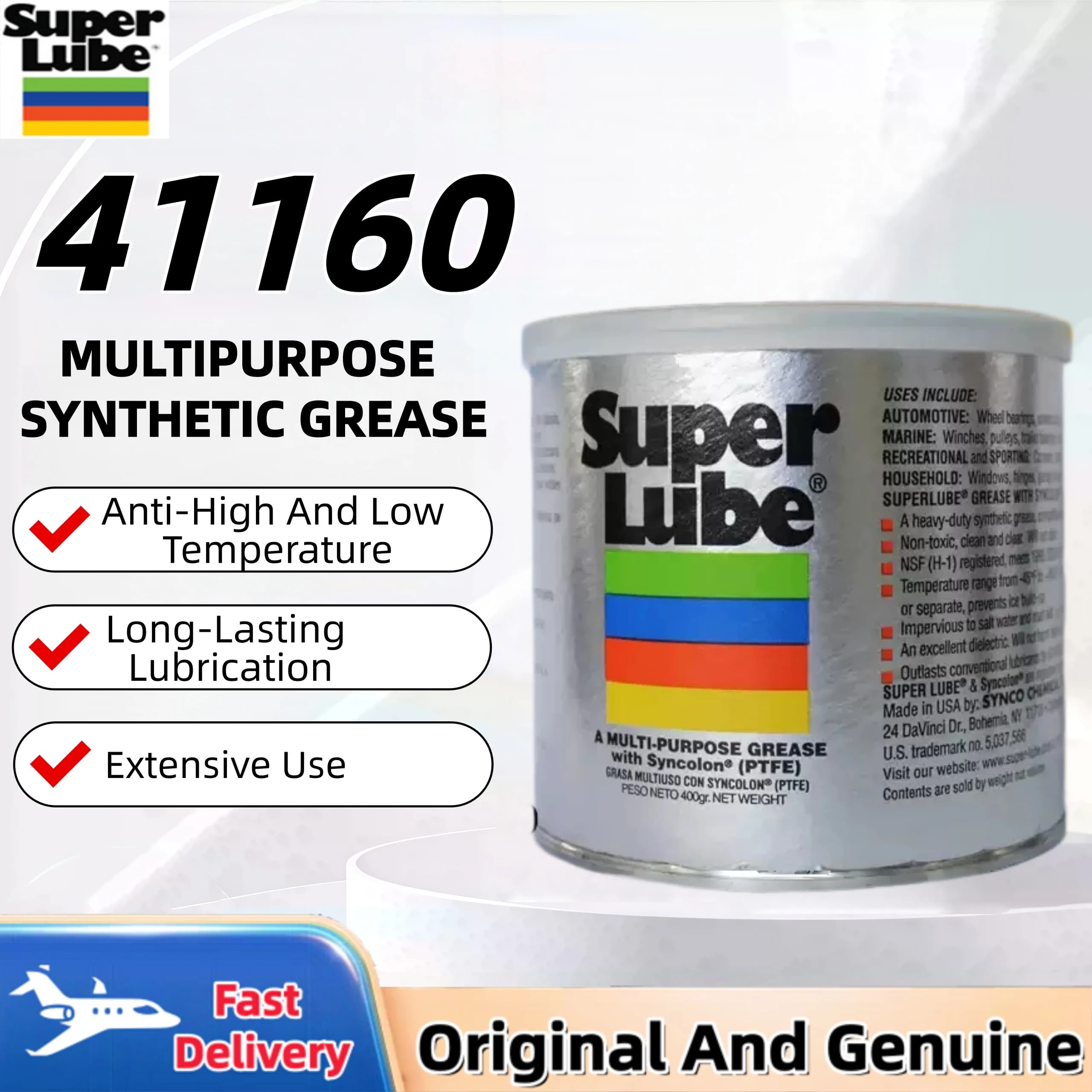 Super Lube 41160 Multi-Purpose Synthetic Grease Heavy Duty Friction Wear Rust Protection White 400g