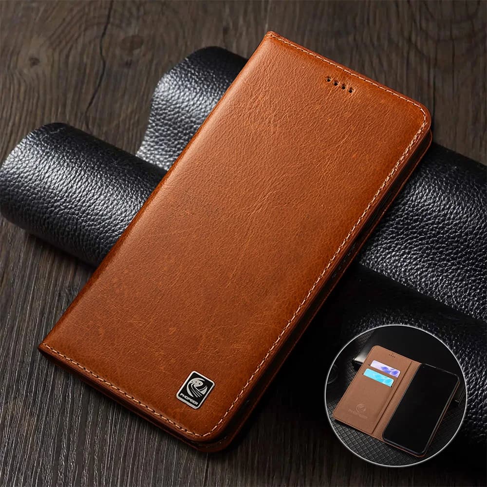 Genuine Leather Flip Case For Xiaomi 15 Ultra Phone Cover Card Cases ShuiRui Series Handmade
