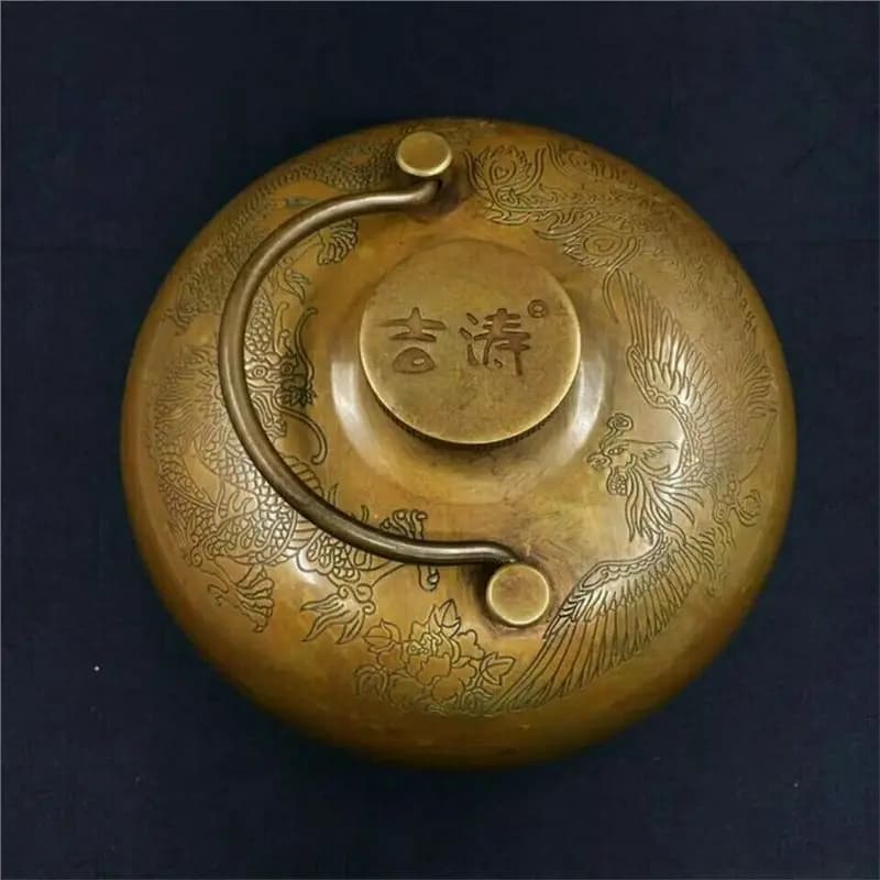 Dragon Phoenix Pot, Thickened Brass Ancient Style Hot Water Kettle, Winter Hand Warmer for Men and Women