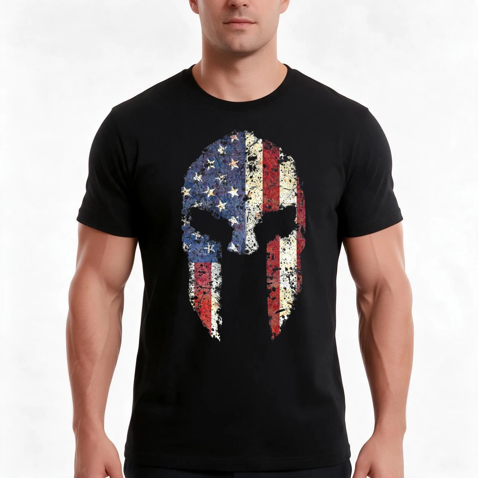 American Spartan T-Shirt, Summer Casual Cotton Tee, Oversized Streetwear Tops, Vintage Graphic Print, Loose Fit Short Sleeve