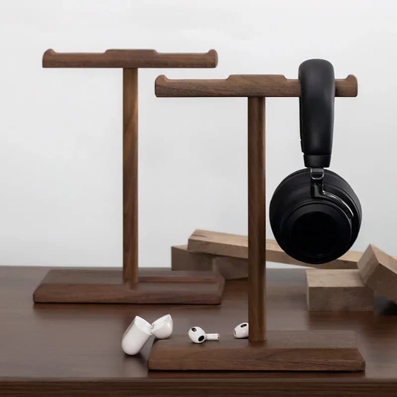 Walnut Wood Headphone Stand with Anti-slip Groove,Universal Desk Holder for Over-ear Gaming Headset,Earbuds Storage Display Rack