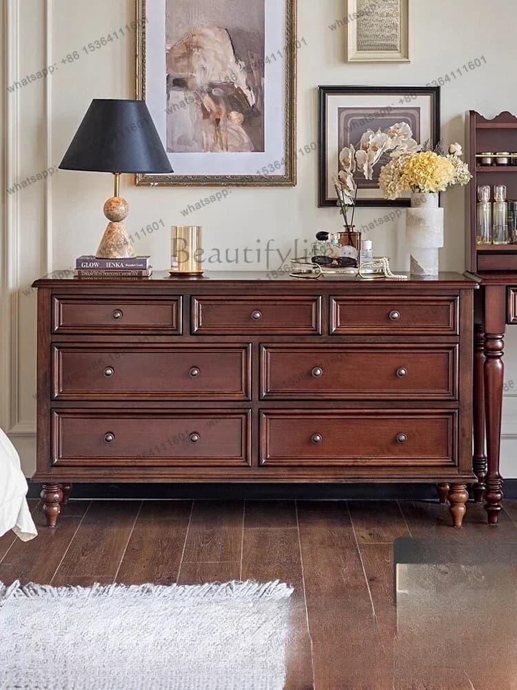 D33Retro solid wood chest French living room seven bucket kitchen dining side multi-functional locker