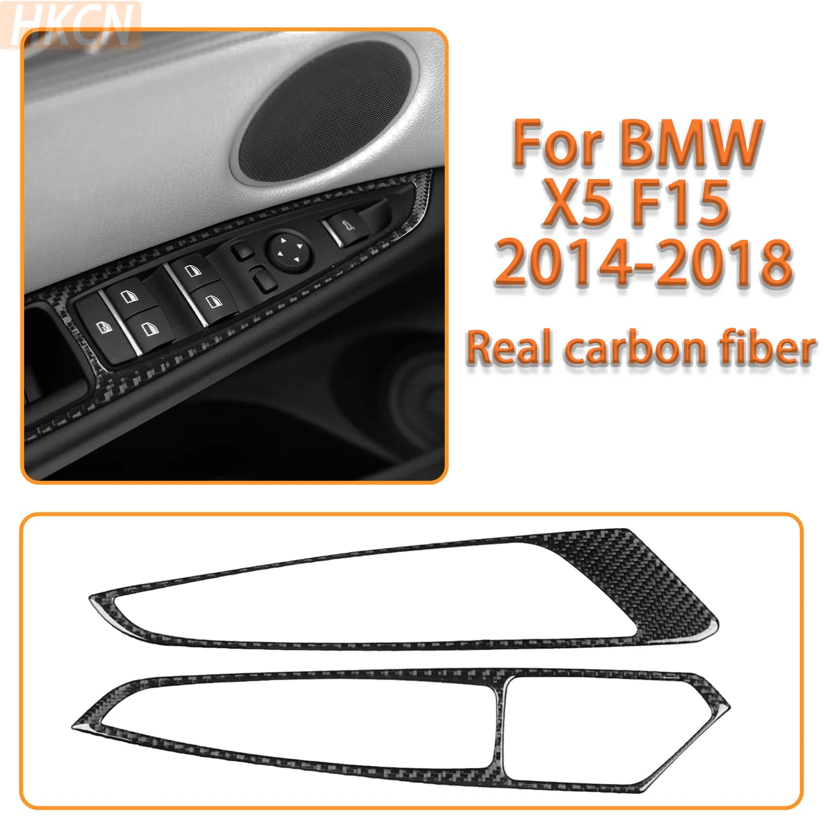 For BMW X5 F15 2014-2018 Car Window Glass Lift Button Switch Panel Frame Decoration Carbon Fiber Interior Accessories Sticker