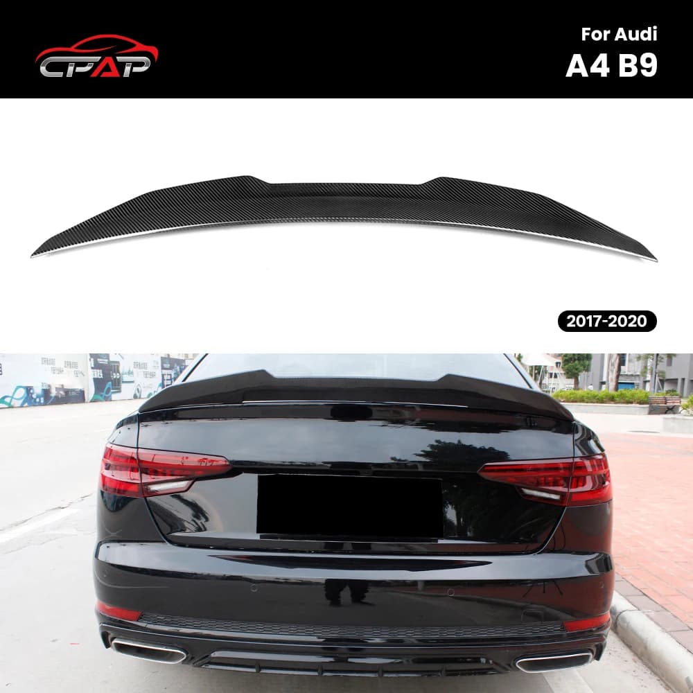Real Dry Carbon Fiber Rear Roof Trunk Spoiler Wing For Audi A4 B9 Sedan 2017-2020 PSM Style
