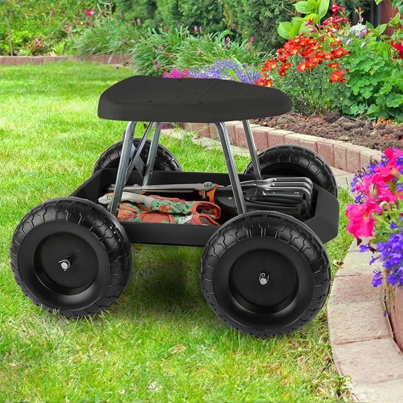 New Hot Sale Garden Stool Rolling Garden Seat Storage Tool Tray Mobile Garden Cart