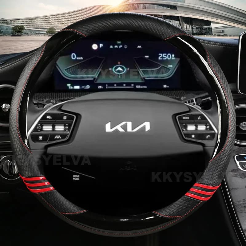 Carbon Fiber Leather Car Steering Wheel Cover For KIA K5 KX5 K2 K3 GT Brand Rio Cerato Sportage Stinger EV6 EV6 GT EV6 GT-line