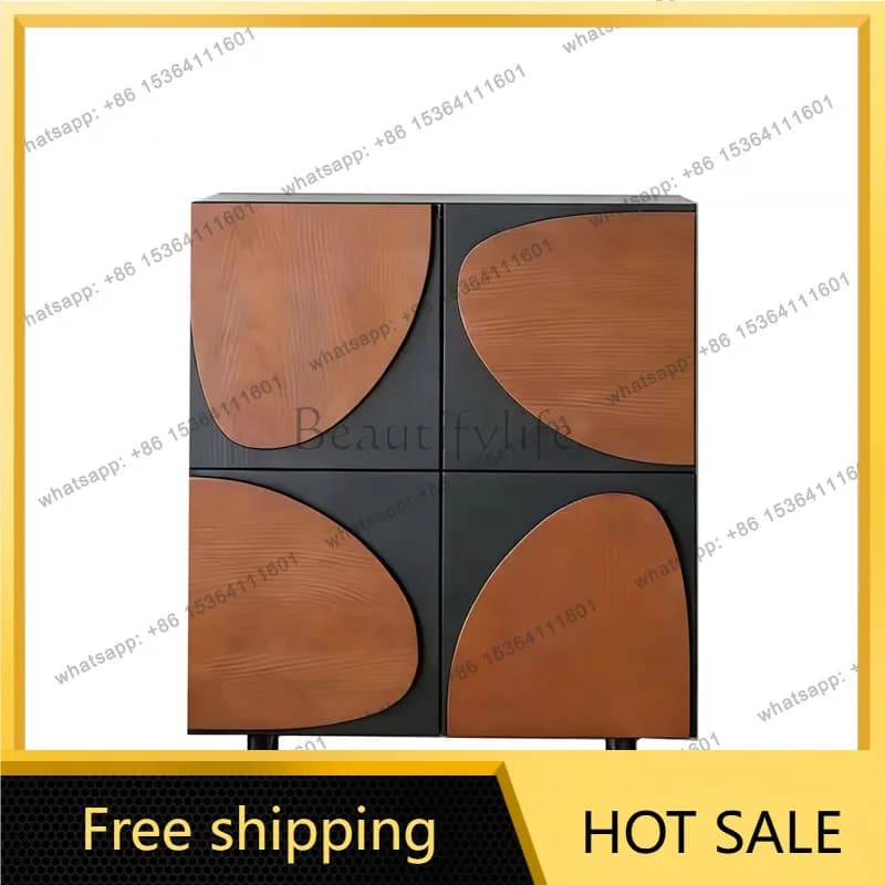 LS Italian Light Luxury Solid Wood Sideboard Wabi-Sabi Style Entryway Modern Simple Storage Multifunctional Storage Cabinet