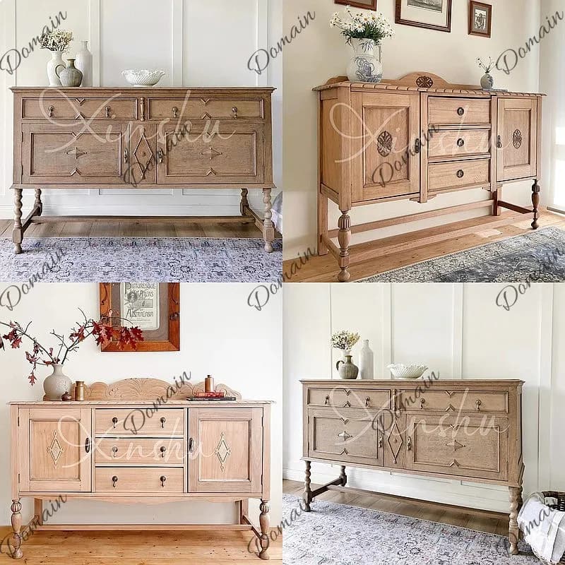 French Retro Solid Wood Sideboard Storage Cabinet Wall-Mounted American Style Living Room Organizer Shelf Entryway Cabinet