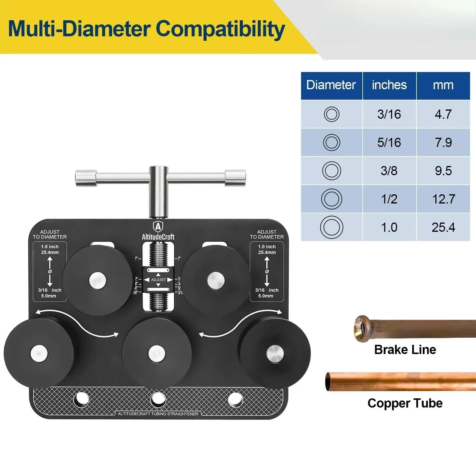 Pipe straightener, brake line straightener for 3/16 inch - 1.0 inch diameter