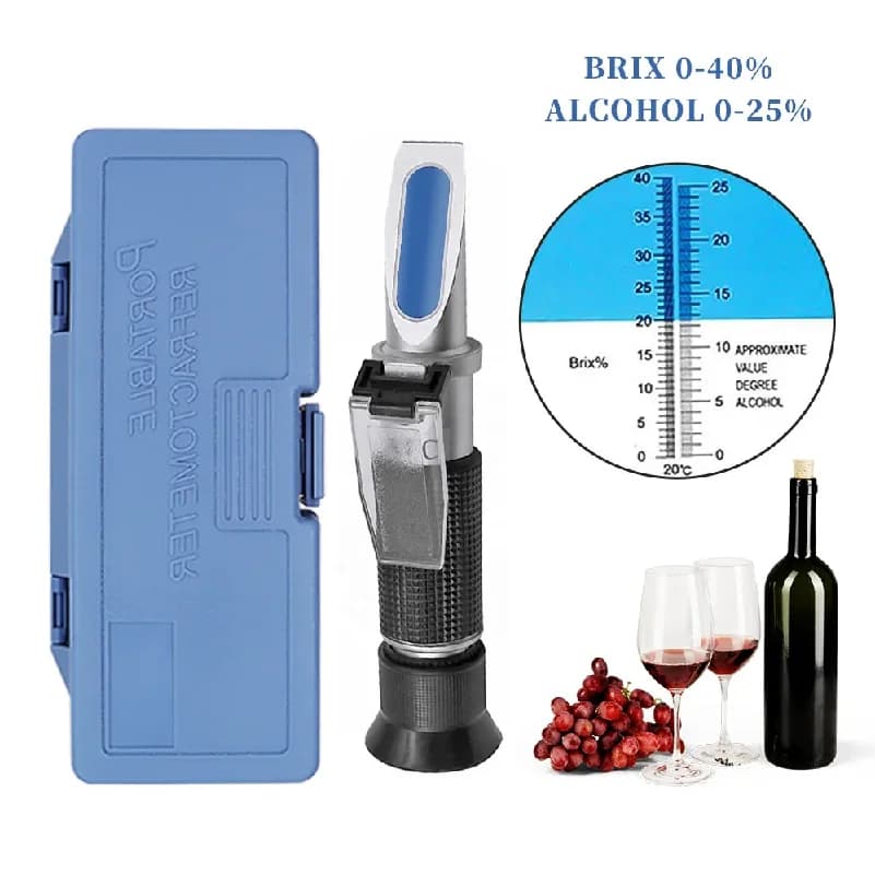 Handheld 0~40% Sugar Refractometer Household 0~25% Alcohol Wine Refractometer Beer Brix Concentration Detector Wort Tester