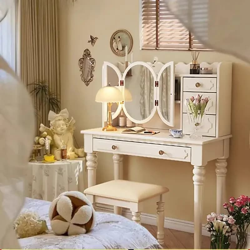 Hidden Wooden Makeup Vanity Desk Huge Storage Mirror Europa Makeup Vanity Desk White Vintage Kaptafel Master Bedroom Furniture