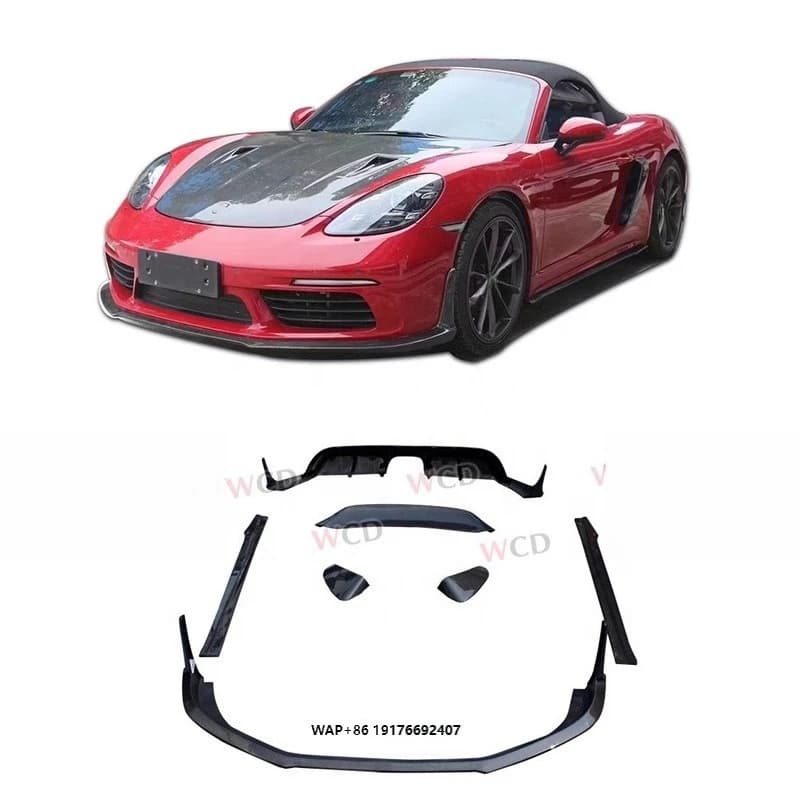 ForPorsche 718 Boxster Cayman CMS Style Carbon Fiber Body Kit Front Lip Rear Diffuser Side Skirts Spoiler Side Vent Splitter