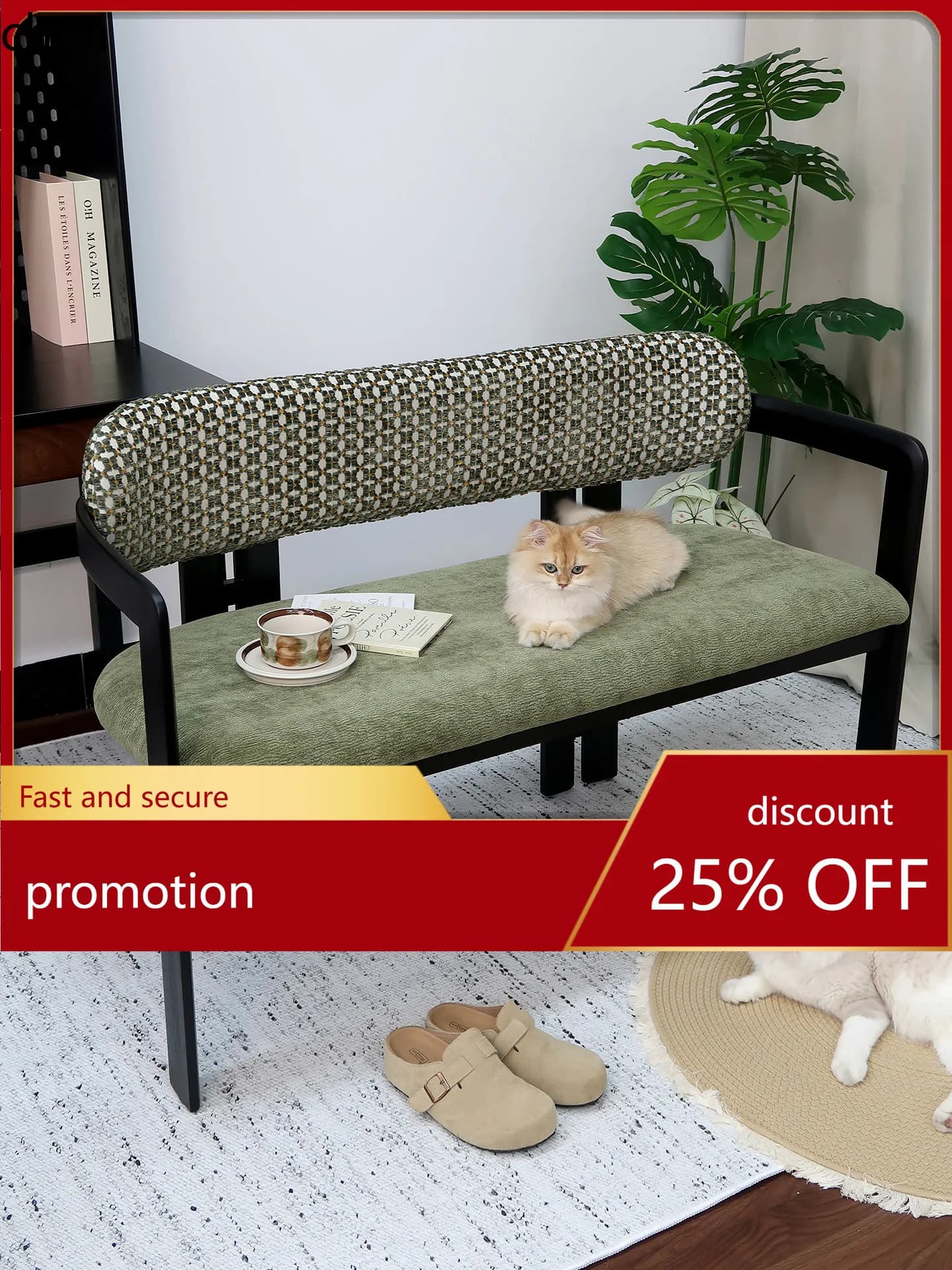 CZ Vintage Long Bench, Solid Wood Mid-Century Bed End Bench with Soft Backrest, Living Room Sofa Chair