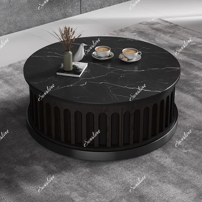 Light luxury modern living room home solid wood villa tea table black rock slab table  FT