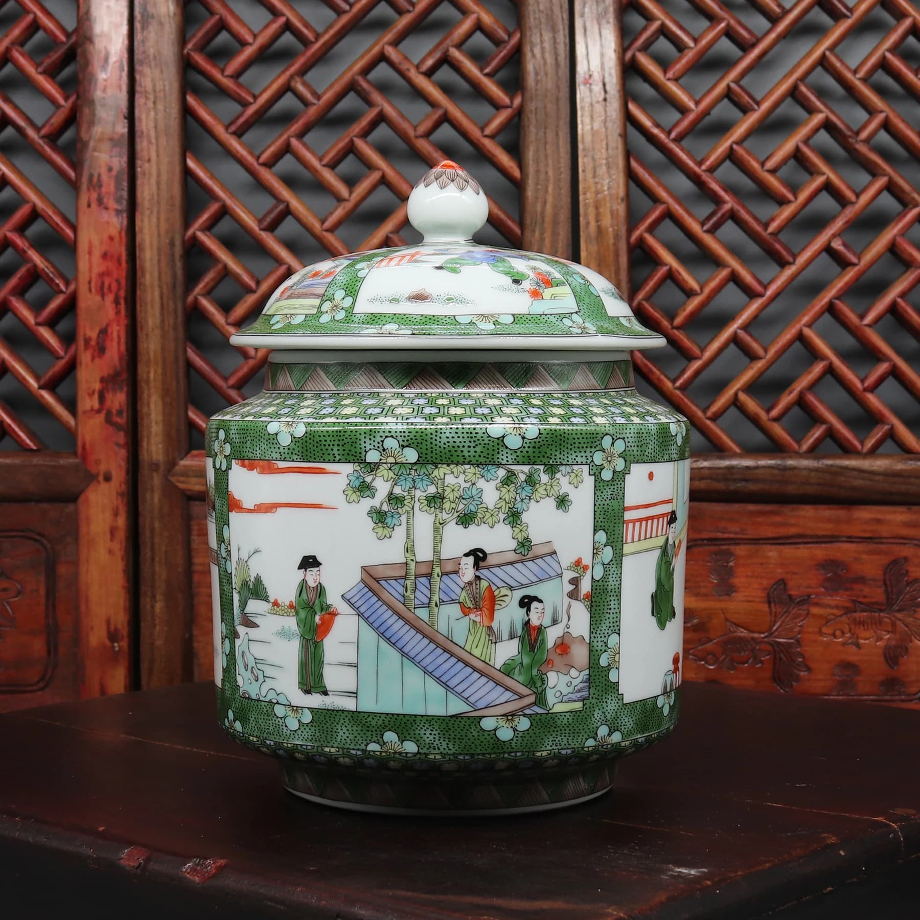 Hand Painted Ceramic Jar, Canister, Old Chinese Pot Reproduction, Home Decoration