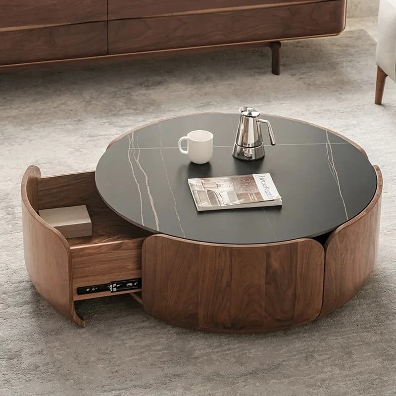 yj9 Black walnut coffee table Italian minimalist petals round design light luxury living room modern simplicity