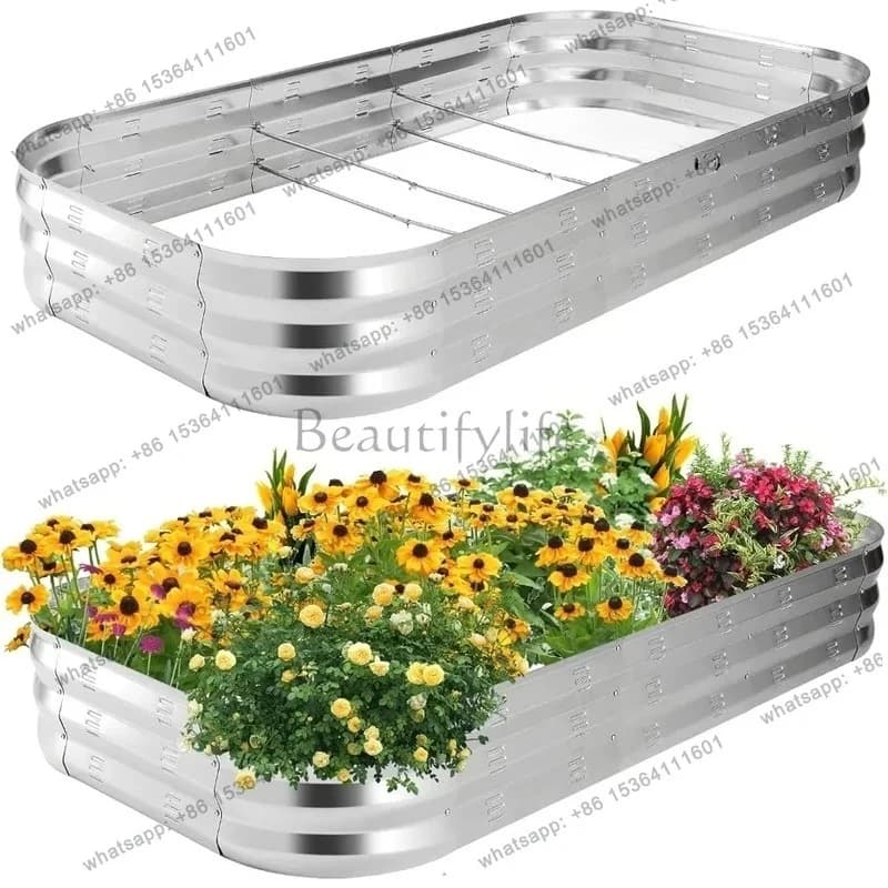 Garden Bed Kit, Galvanized Metal Planter Boxes with Weed Barrier and Soil Ventilation (5.7L x 3.0W FT) - Set of 2