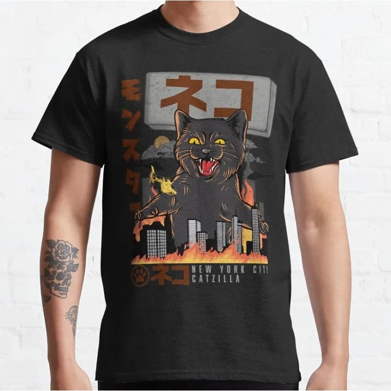 0809 catzilla King of Monster Gift t shirt for Cat Lover Cute kitty Graphic tee Short Sleeve y2k clothes All size tops