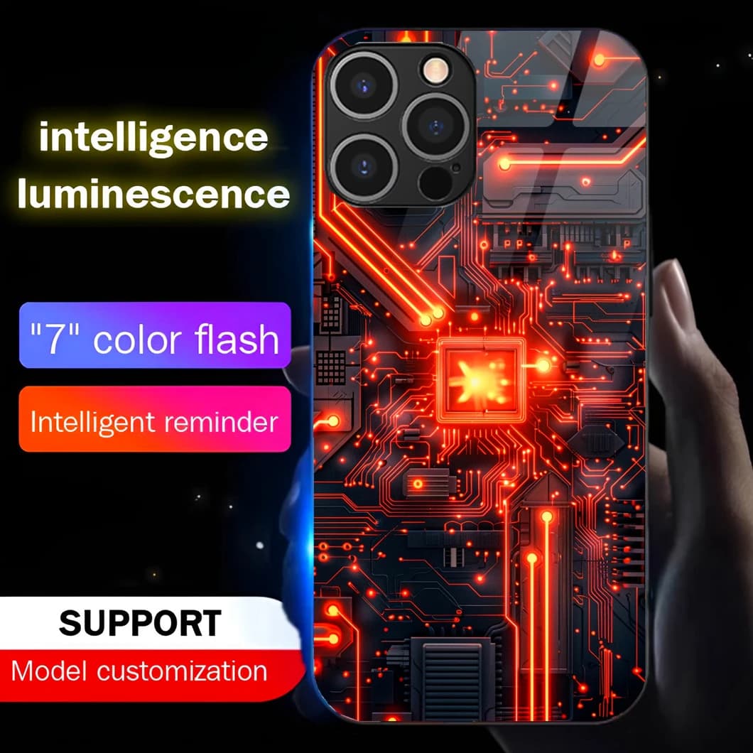 Machinery Technology Sound Control LED Flash Cases Luminous Glass Cover For Samsung S26 S25 S24 S23 S22 S21 S20 FE Plus Ultra