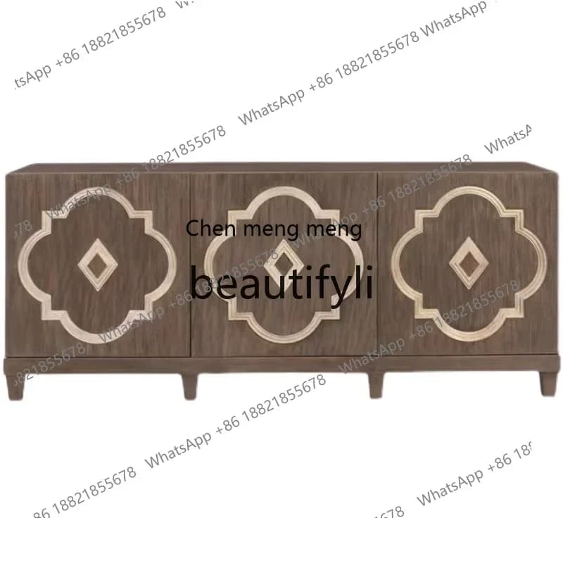 zqxAmerican solid wood TV cabinet entrance retro old dining side parquet gold-painted storage cabinet