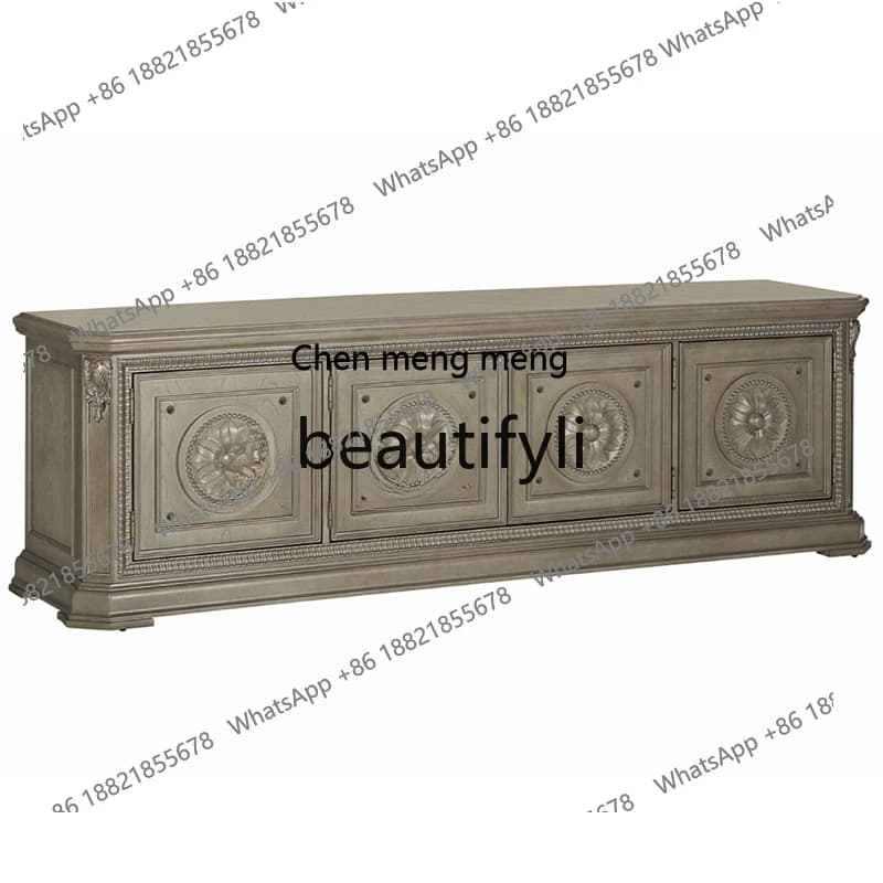 TV cabinet American French European living room household solid wood oak carved TV cabinetH