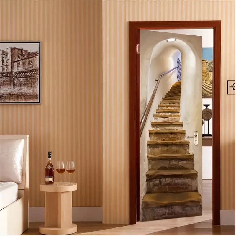 3D Realistic Stair Pattern Door Mural Removable Self Adhesive Wall Sticker DIY Home Decor Wallpaper for Bedroom Living Room