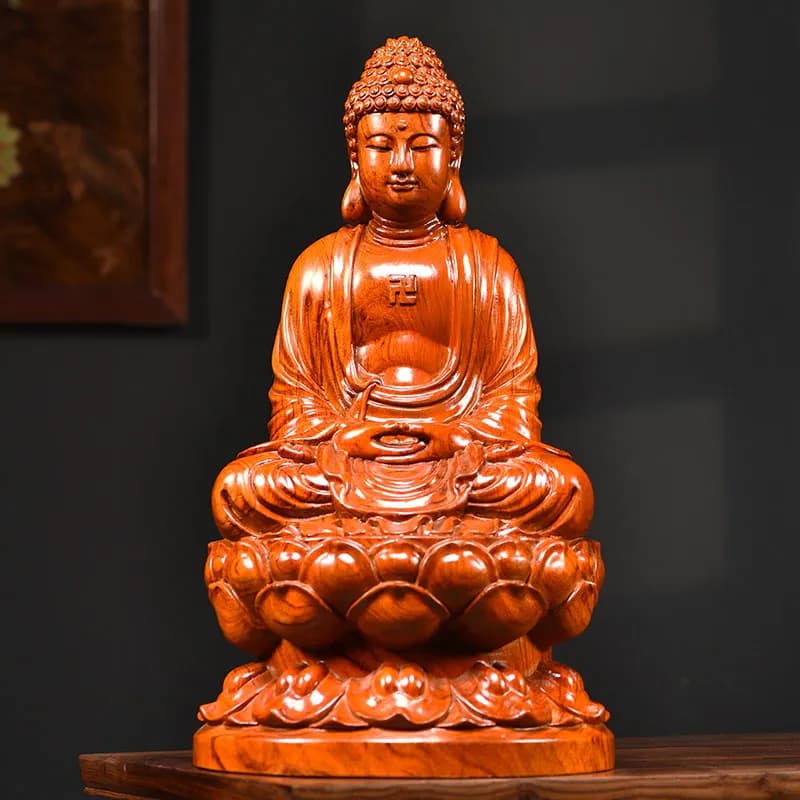 Cz rosewood carved great sun tathagata buddha ornament solid wood sakyamuni home store for home worship craft gift