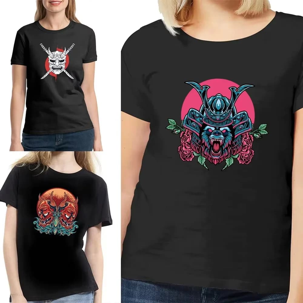 Men's Classic Trend T-shirt ese Comics Red Face Demon Print Series Casual Youth Men's Commuter Black O-neck All-match Shirt
