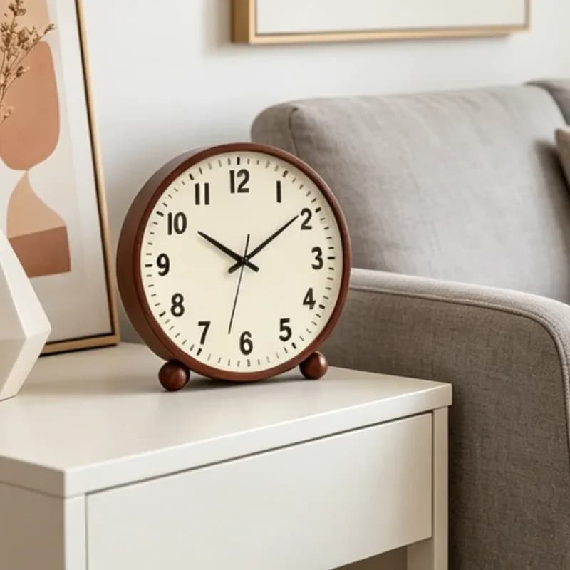 Minimalist Wooden Desk Clock Round Wooden Frame Table Clock Silent Non Ticking Quartz Desktop Clocks Living Room Decoration