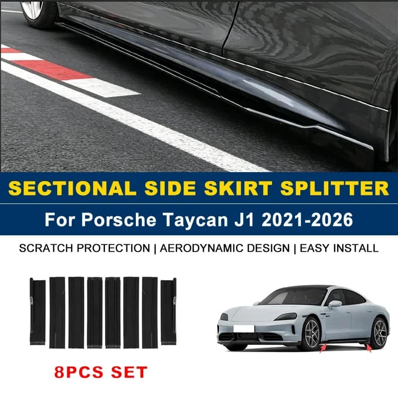 2.2m Sectional Side Skirt Extension Lips Side Spoiler, Car Exterior Modified Upgrade Kit For Porsche Taycan J1 2021-2026 2022