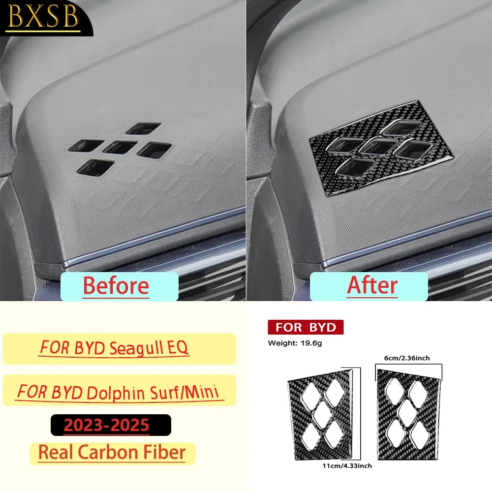 Carbon Fiber For BYD Seagull EQ/Dolphin Surf/Mini 2023-2025 Car Instrument Panel Air Outlet Trim Sticker Interior Accessories