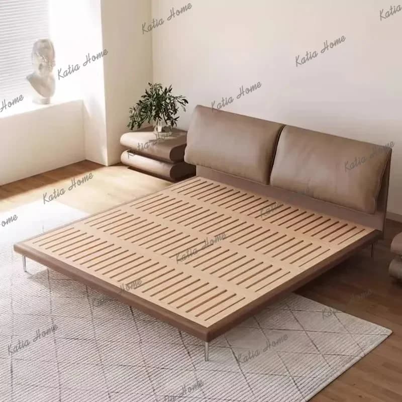 Italian Bedroom Double Bed Full Size Designer Wooden Platform Double Bed Headboards Luxury Cama