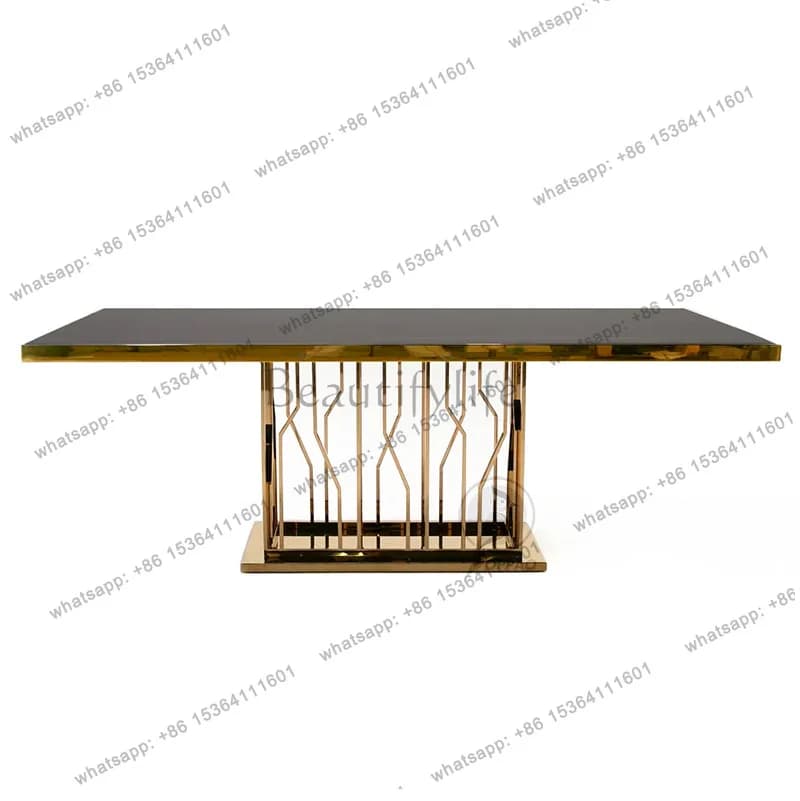 Italian dining table Small apartment Simple modern marble household stainless steel rectangular table