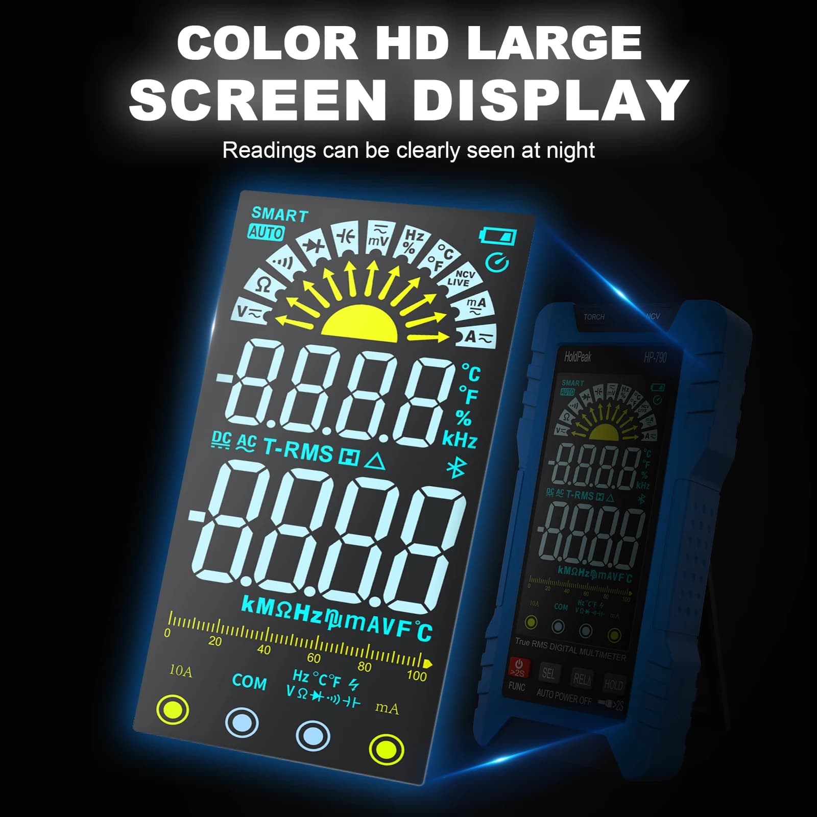 True RMS Digital Multimeter 6000 Counts Auto Select Torch Measure DC AC Voltage Current Resistance 790A Auto Range