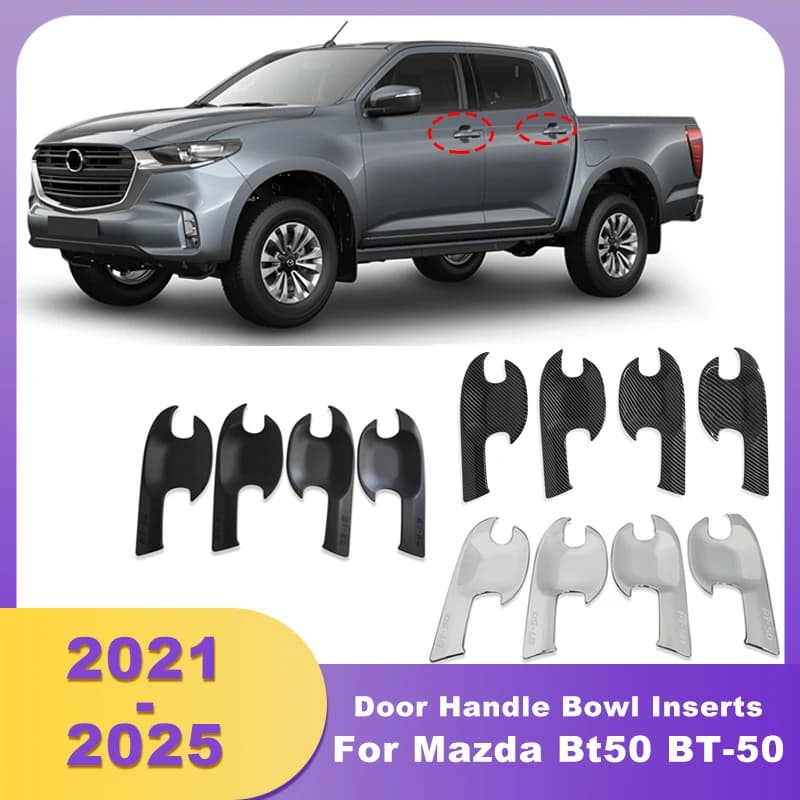 Door Handle Bowl Inserts Cover Chrome Black For Mazda Bt50 BT-50 2021 2022 2023 2024 2025 Exterior Door Handles