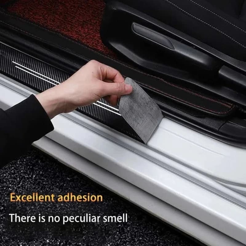 U13C Vehicle Door Sill Guards Carbon Fiber Leather Scratch 4Pcs