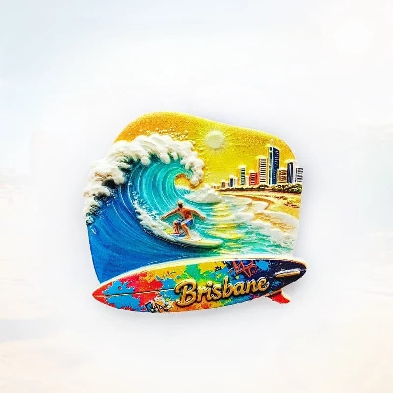 Brisbane Surfboard Beach Fridge Magnet - Relaxed 3D Coastal Souvenir Unique Queensland Gift for Travel & Summer Decor