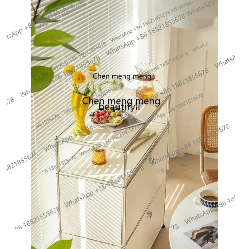 cn8617 LHY  Retro Stainless Steel Sideboard Modern Cabinet Locker Module Combination Living Room Storage Cabinet