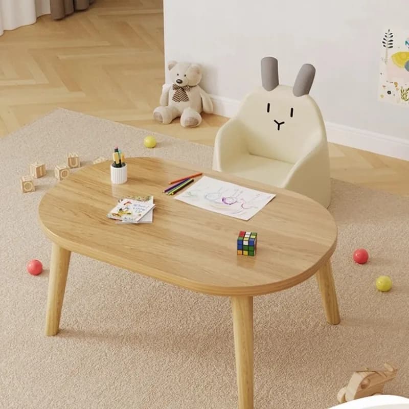 【Hot】Children Table Kids Study Desk Oval Solid Wood Legs Easy Assembly Small Writing Reading Play Toy Home Side Table Kids Desk
